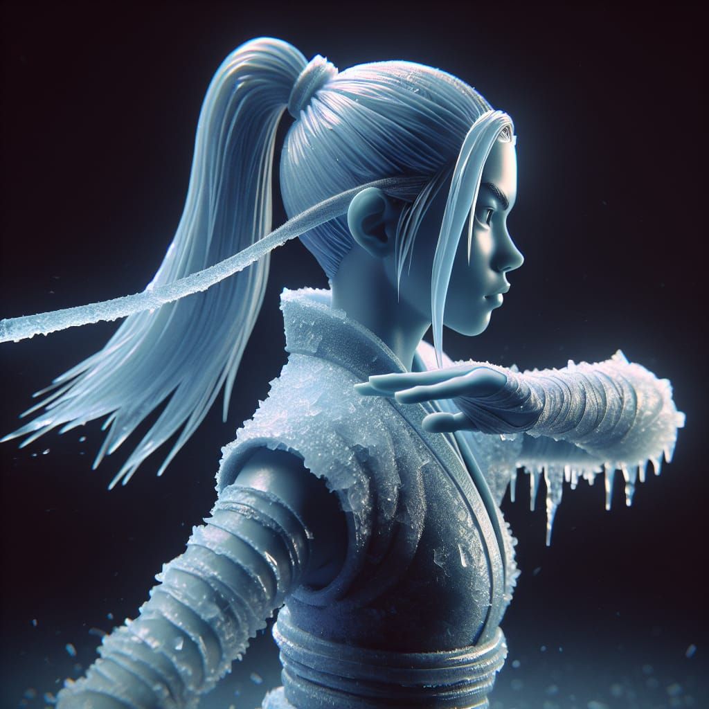 Ethereal Ice Ninja Woman in Bikini, Hyper-Detailed Fantasy A...