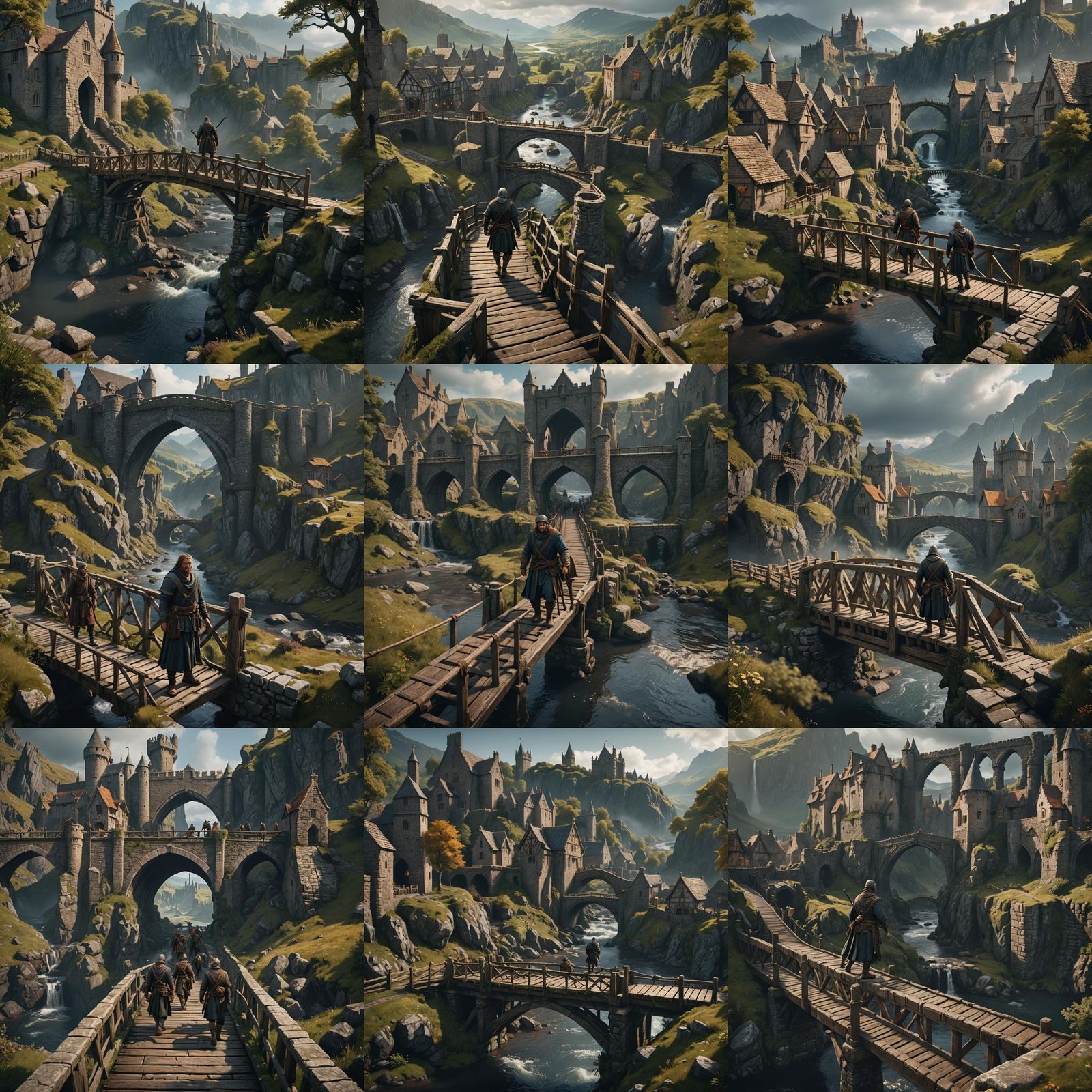 Medieval Peasant in Fantasy Scotland Bridge Scene