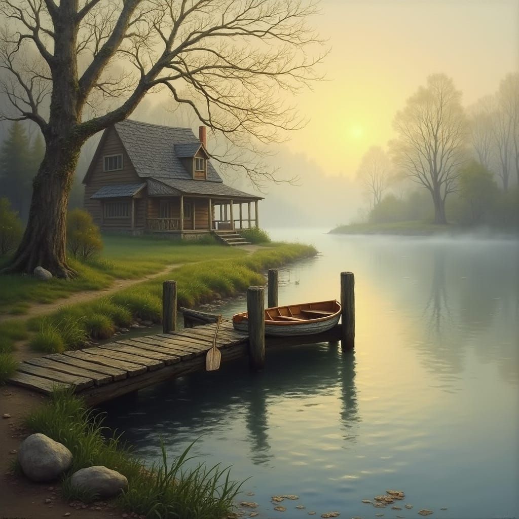 Serene Spring Morning on a Tranquil Riverbank