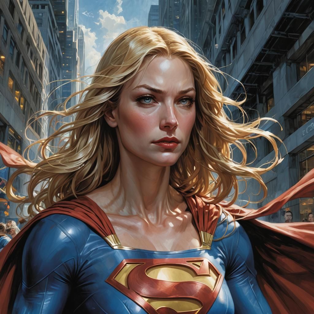 Supergirl in Flight: Renaissance-Inspired Digital Art