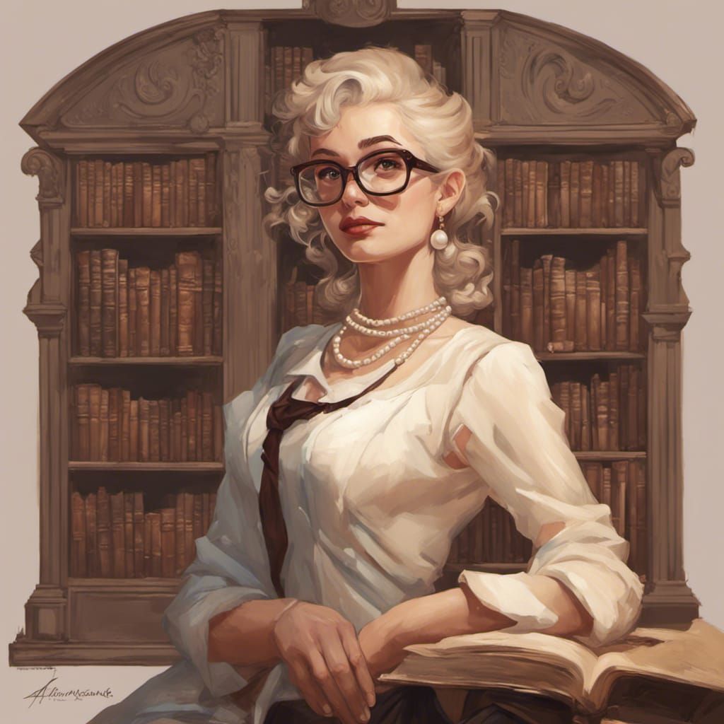 Charming Librarian Portrait in Fantasy Art Style