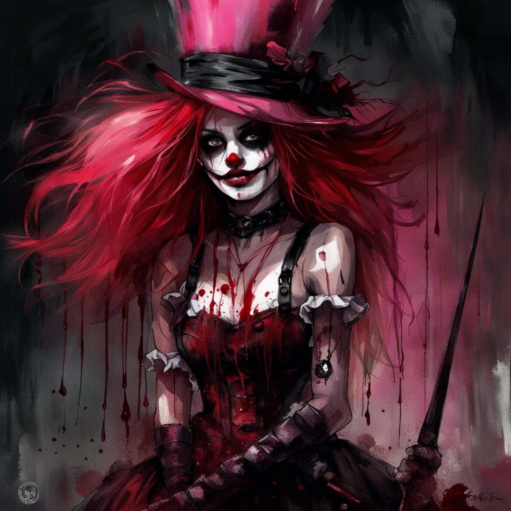 Sinister Clown Girl in Dark Gothic Style