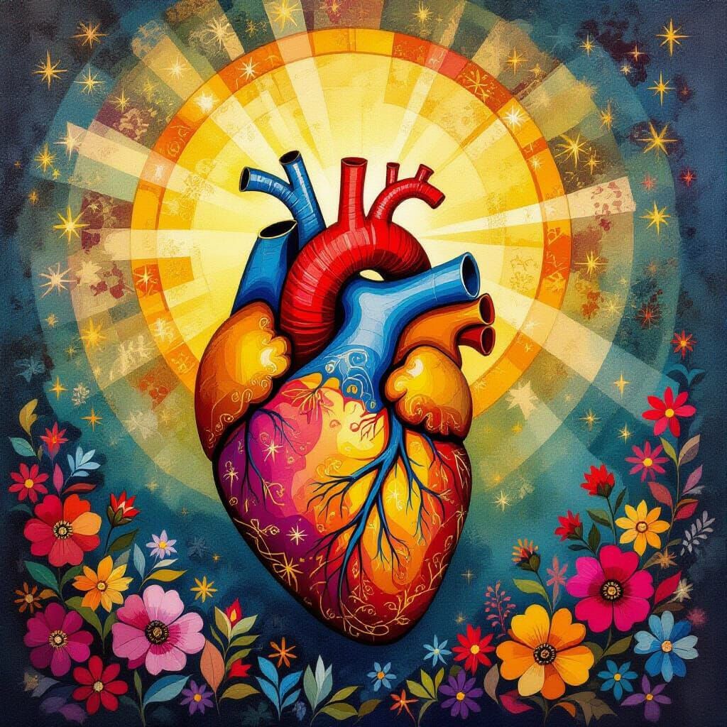 Vibrant Mexican Milagrito Heart in Golden Light