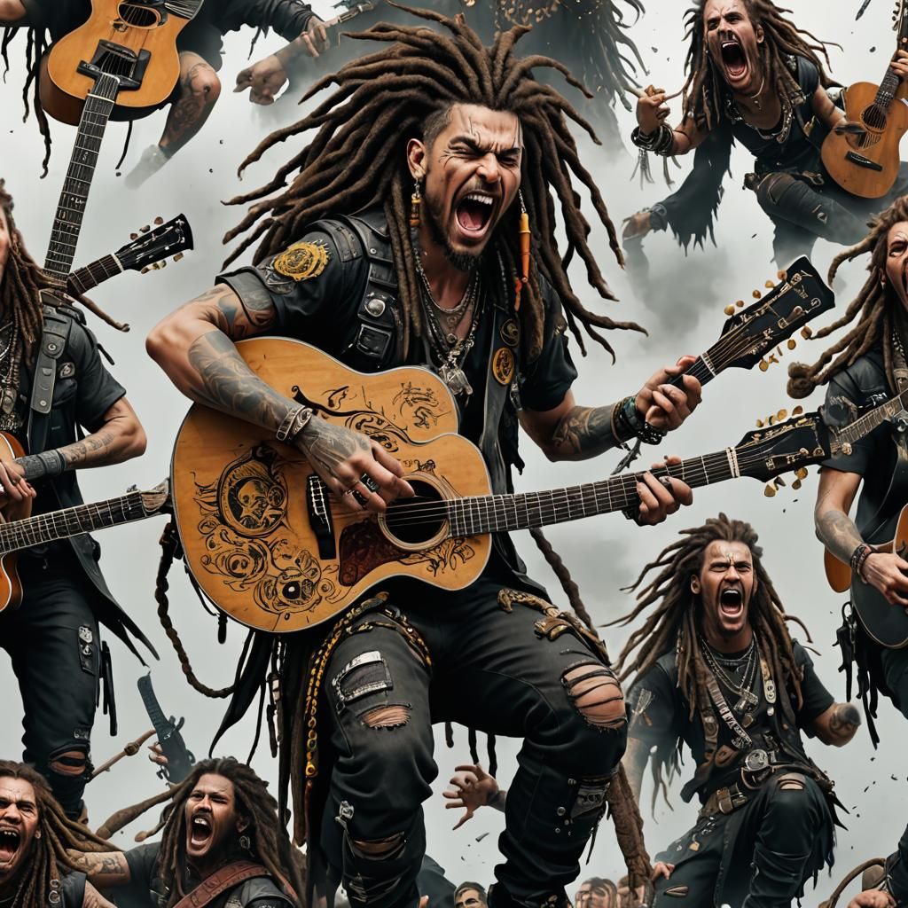 Crust Punk Acoustic Performance: Detailed Digital Art