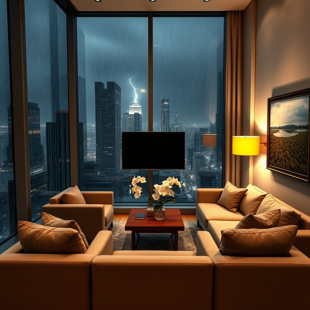 Urban Storm Sanctuary in Modern High-Rise Apartment