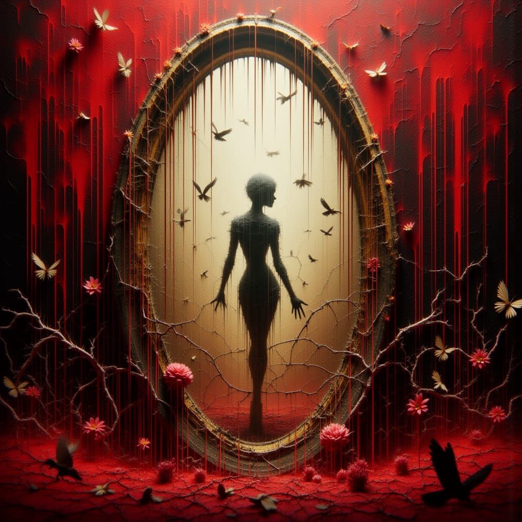 Woman Enters Wonderland Through Looking Glass in Hyperrealis...