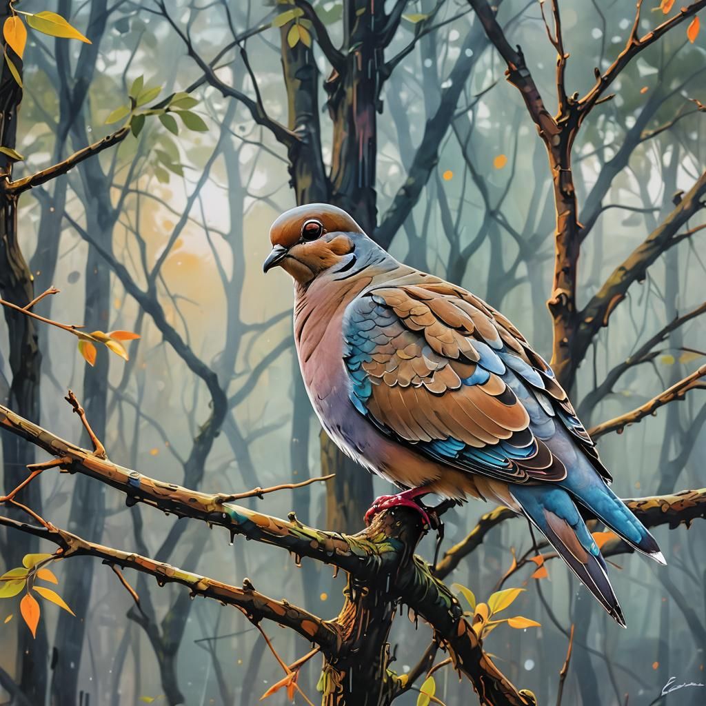 Mourning Dove in Vibrant Street Art Style