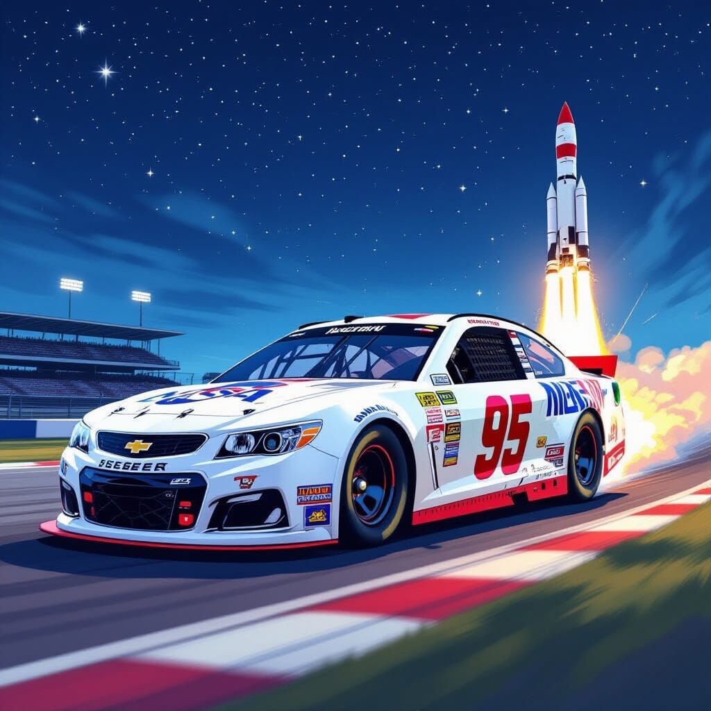 NASA NASCAR Racer Speeds Through Starry Night