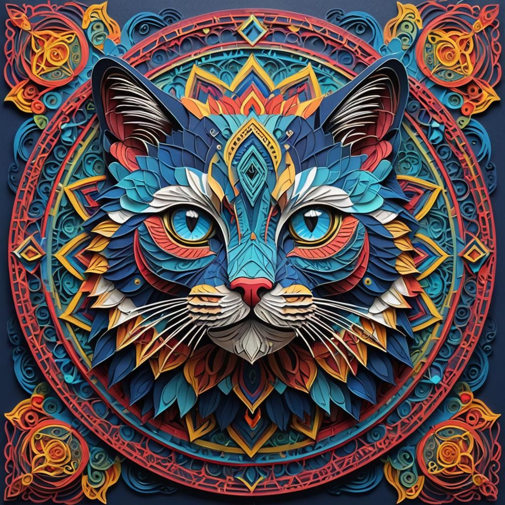 Himalayan Cat Mandala in Paper Art Style