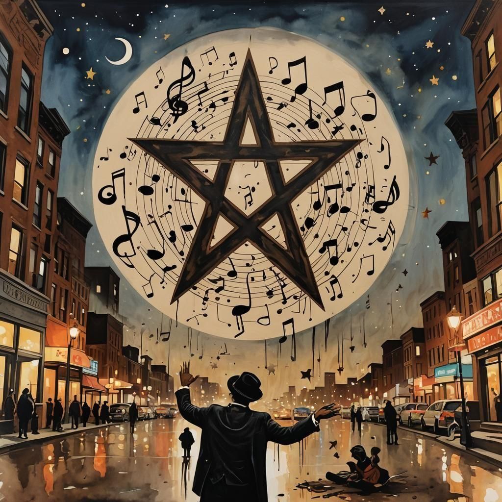 Musical Pentagram Over Harlem in Coffee Stains
