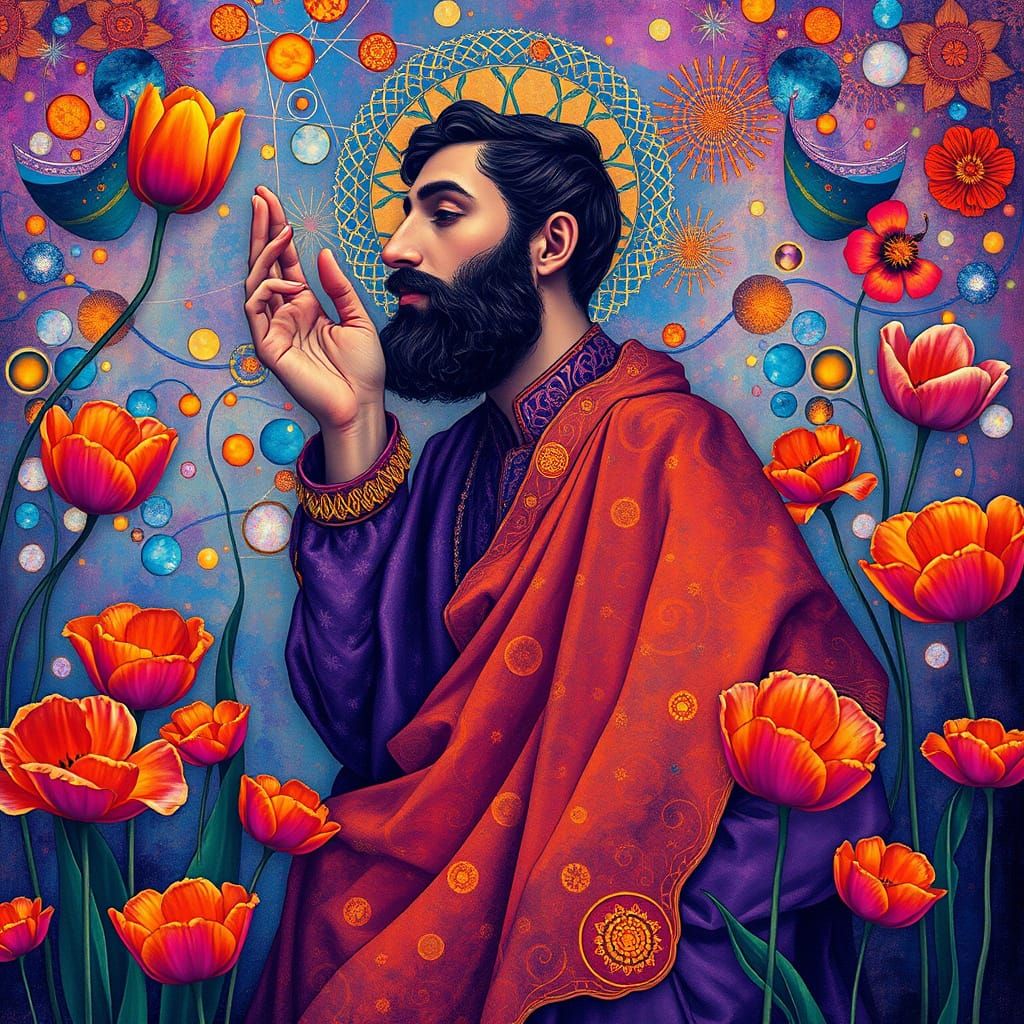 Vibrant Man in Whispers of Purple & Orange Florals