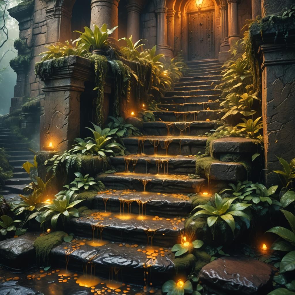 Mystical Acid Waterfall in Eerie Fantasy Landscape