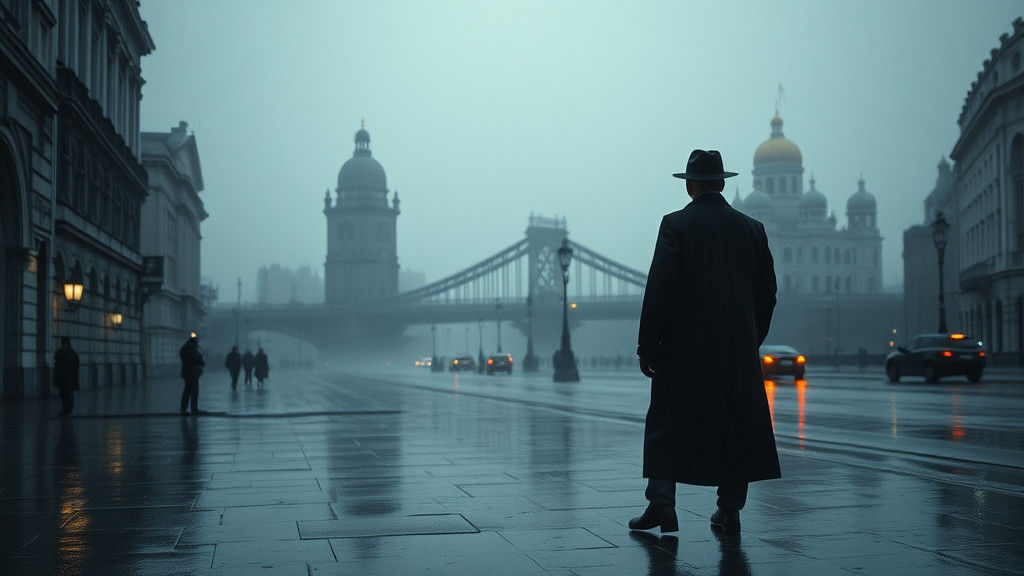 Noir Figure in Rain-Soaked St. Petersburg