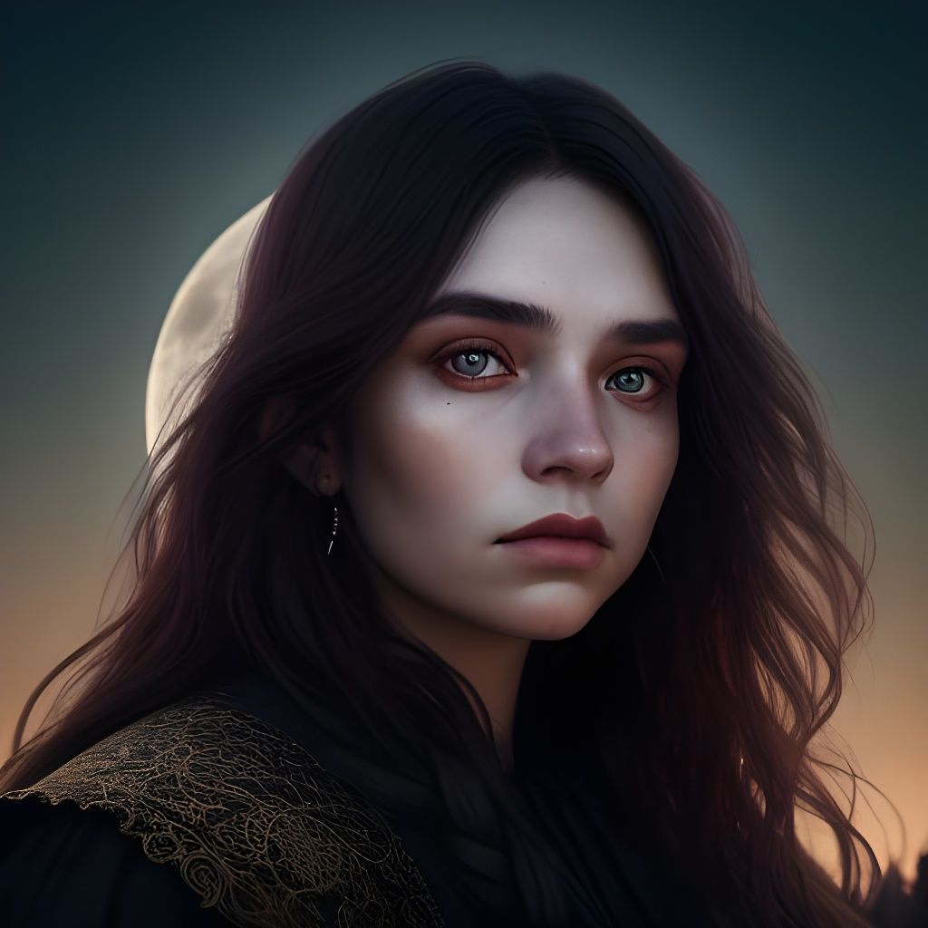 Enchanting Witch Portrait Under the Moon