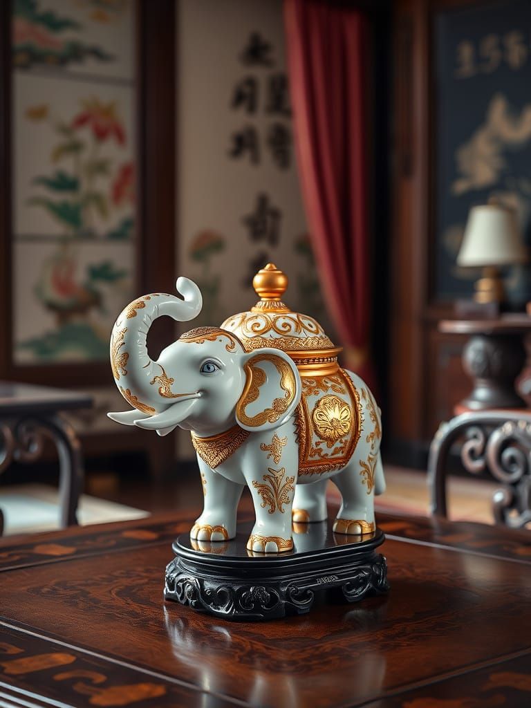 Antique Japanese Porcelain Elephant Incense Burner Photograp...