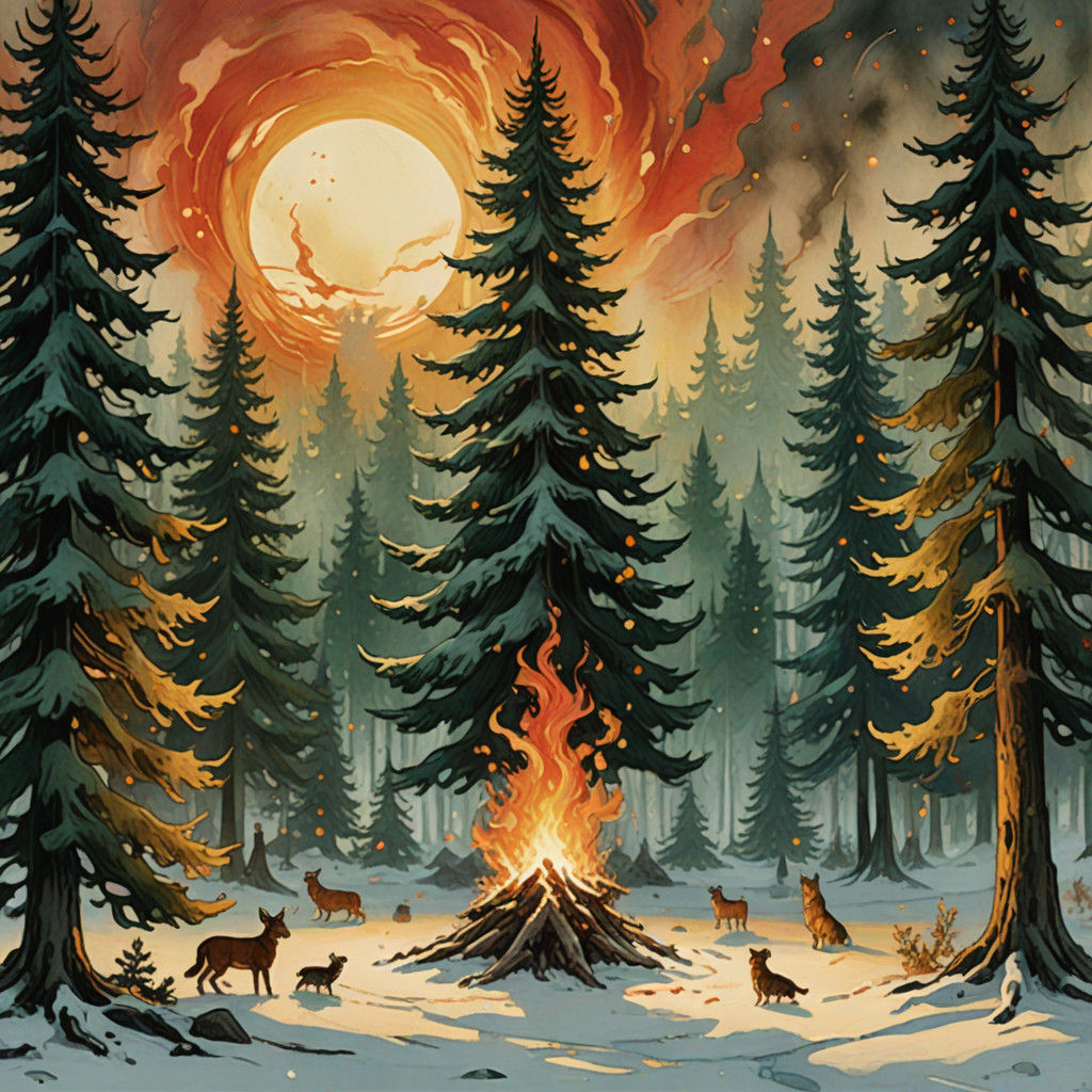 Whimsical Winter Wonderland Amidst Pine Trees