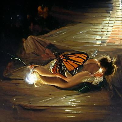 Nymph Woman's Incandescent Transformation into Monarch Butte...