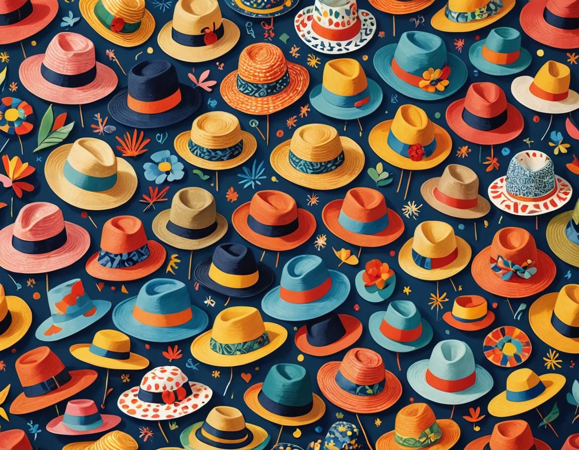 Colorful Whimsical Hats in Abstract Art Style