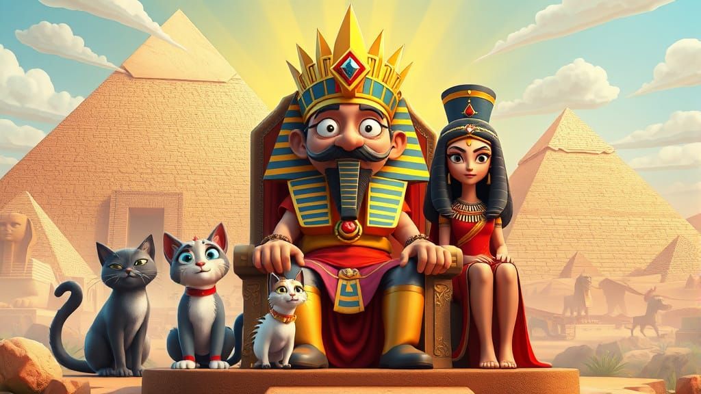 Mushroom Pharaoh in Ancient Egypt: Whimsical 3D Cartoon