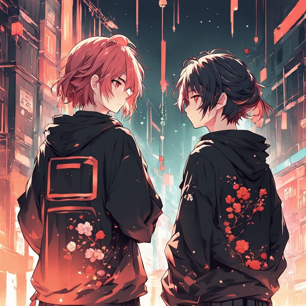 Anime Couple Blushing in Soft, Romantic Light