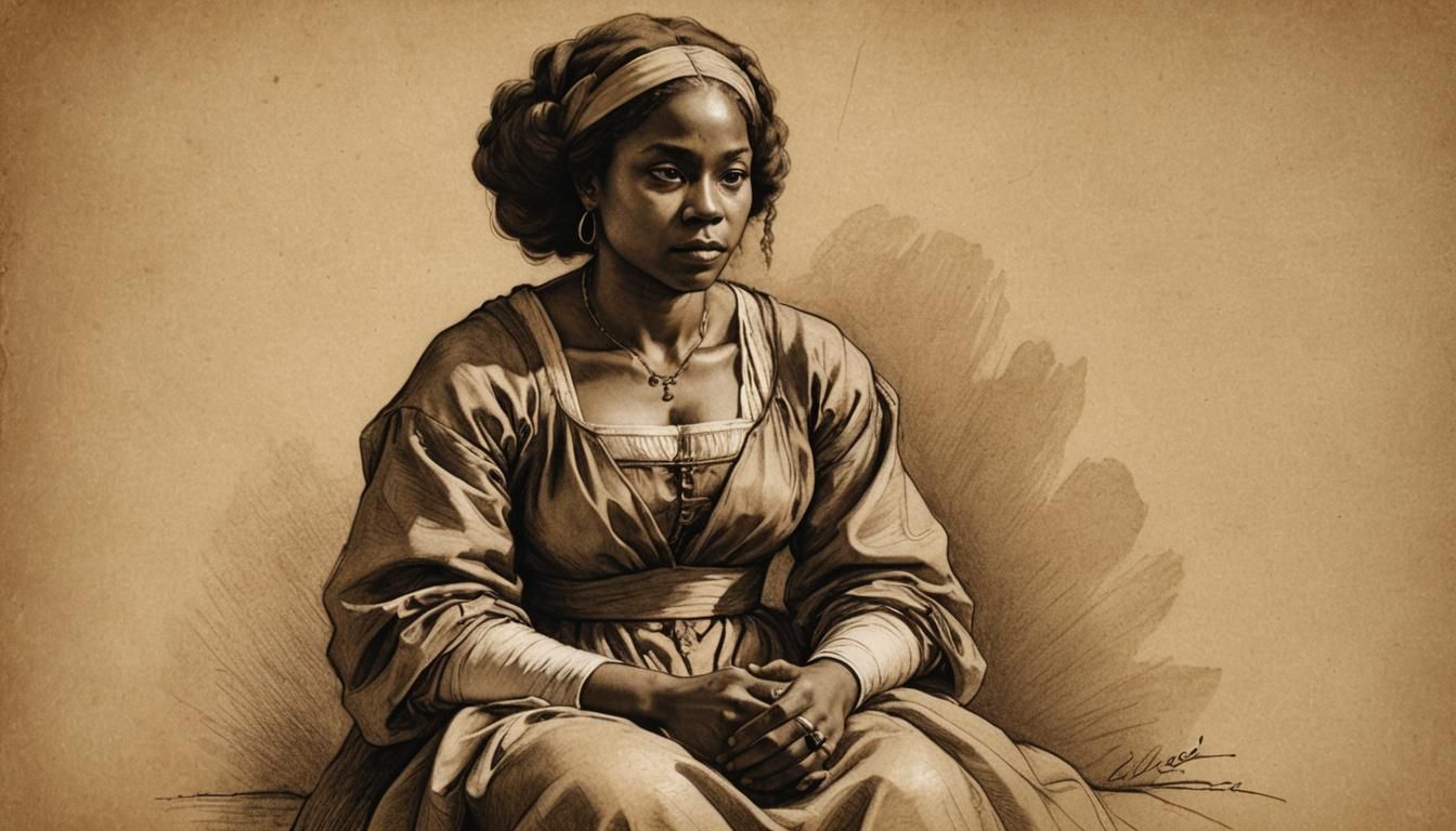 Elegant Renaissance Sketch of a Lonely Black Woman