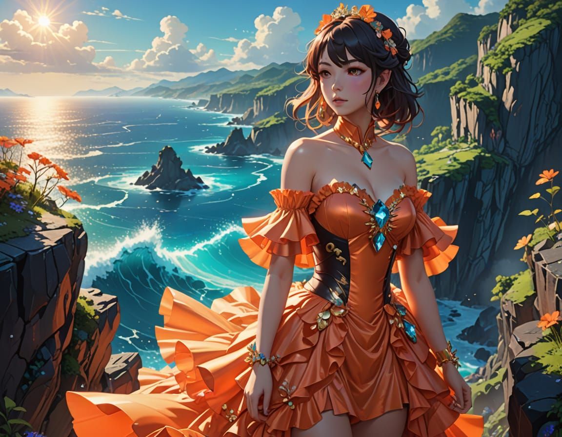 Bioluminescent Ocean View in Anime Style