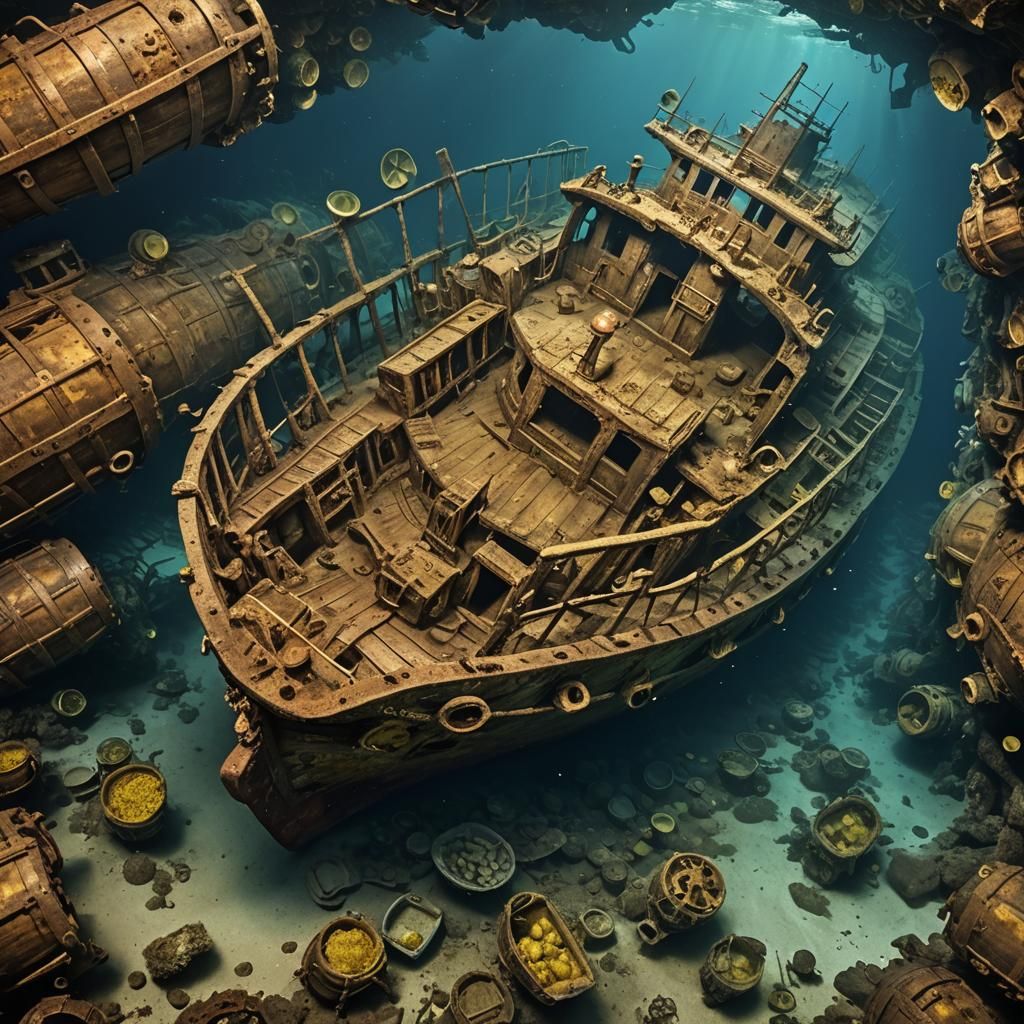 Sunken Steamship Wreck with Golden Rum