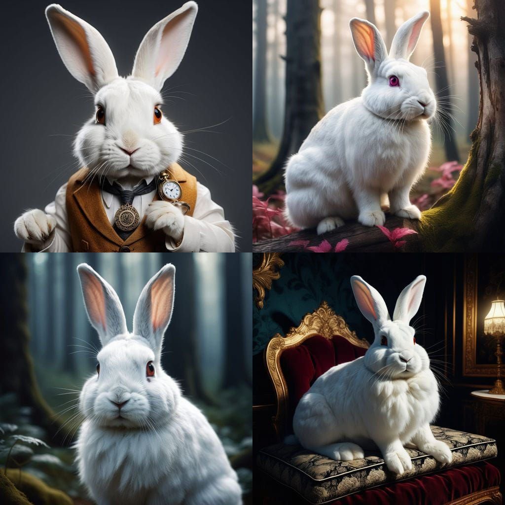 Realistic White Rabbit in Hyperrealistic Style