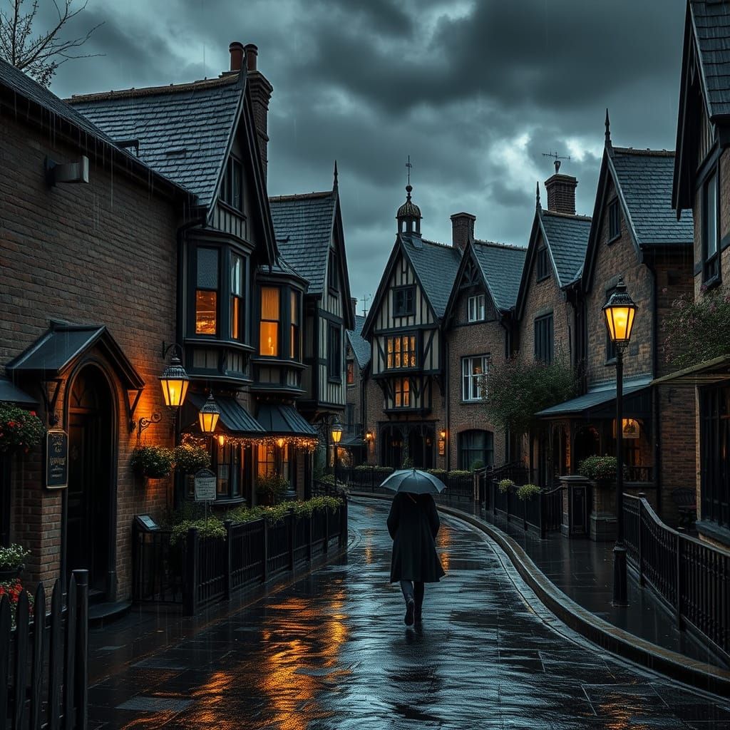 Gothic Victorian Village in Rainy Vampire Setting