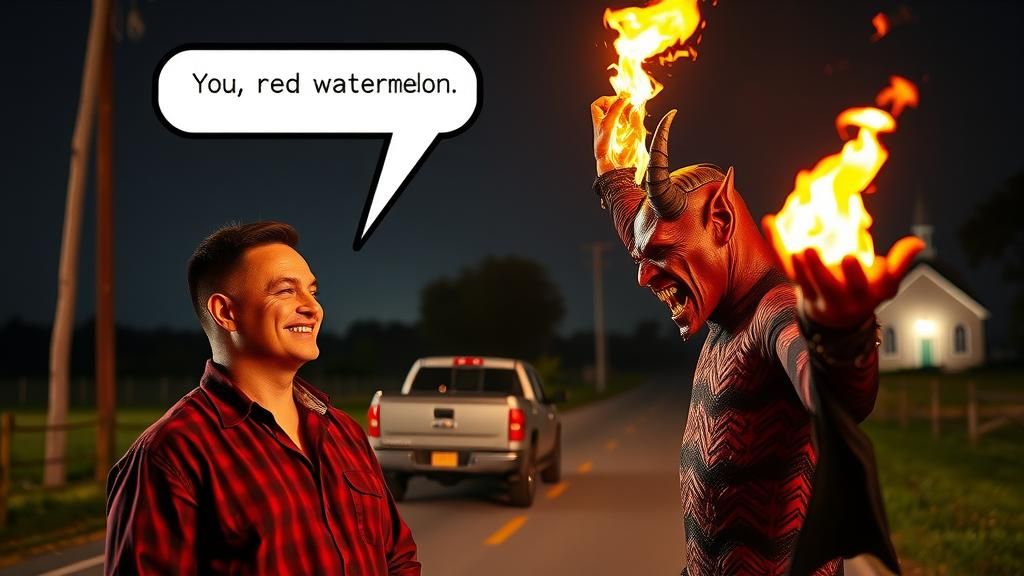 Man and Devil at Crossroads Encounter