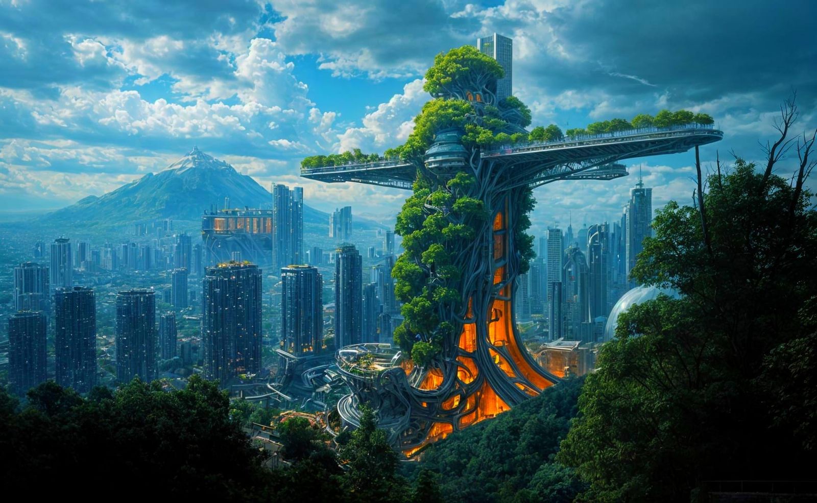 Eco-Friendly Arcology Megastructure Cutaway View