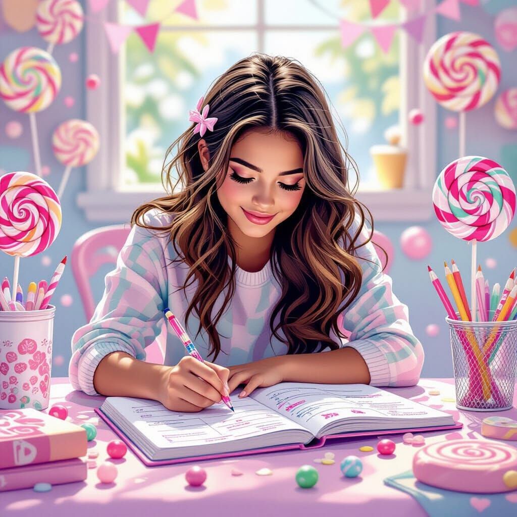 Faith-Based Girl's Planner in a Postmodern Digital Illustrat...