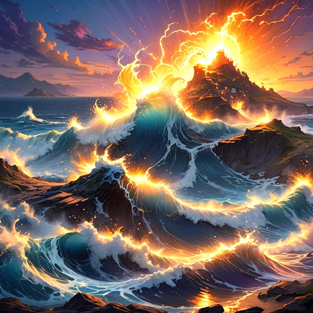 Ocean Sunrise with Reflected Light, Detailed Matte Painting