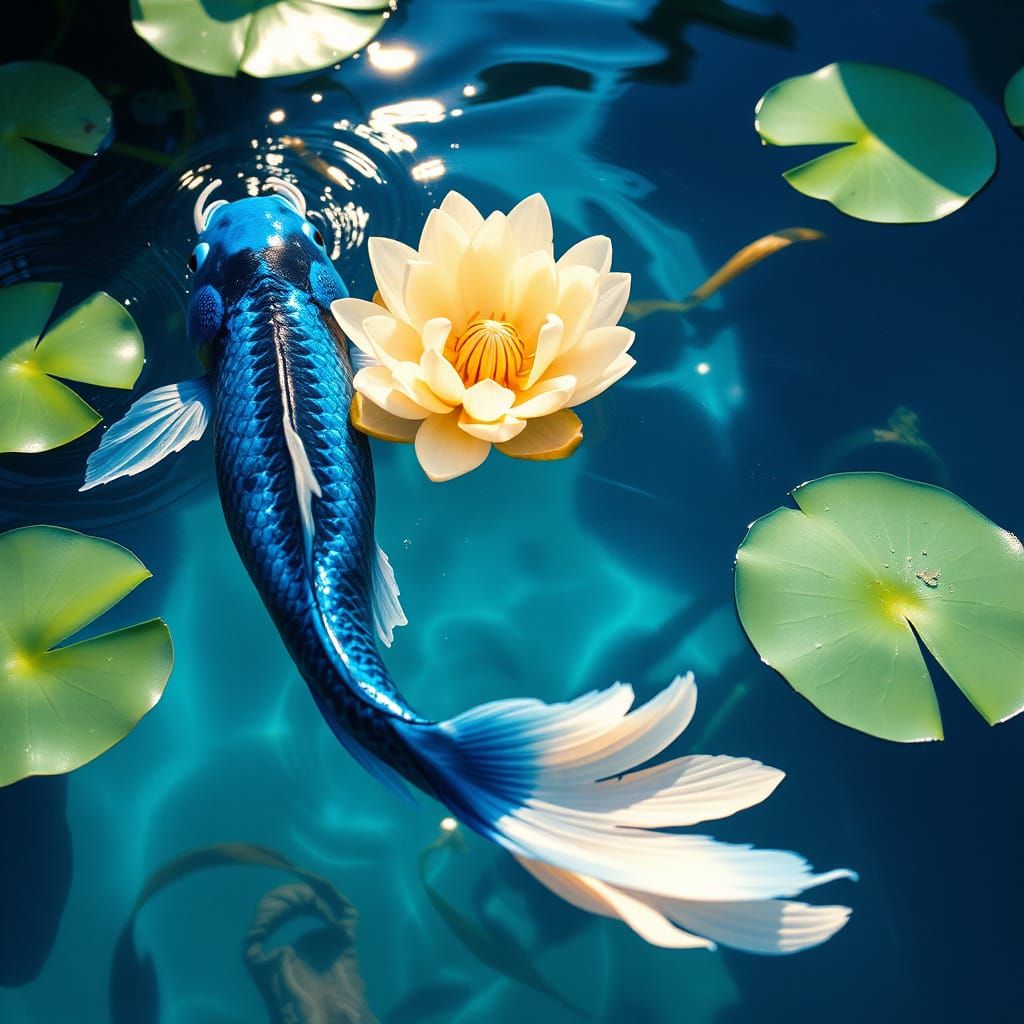 Blue Siamese Fighting Fish in Koi Pond