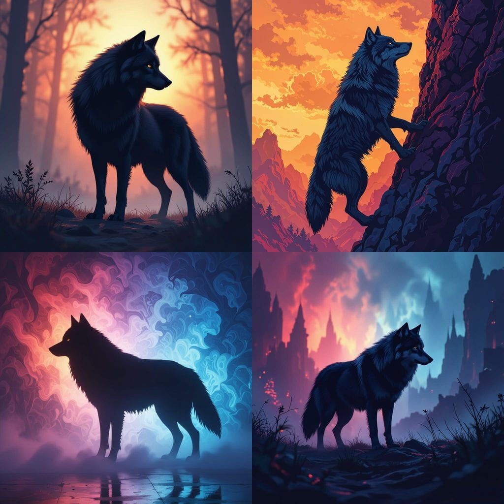 Hyperrealistic Wolf Silhouette with Lighted Background