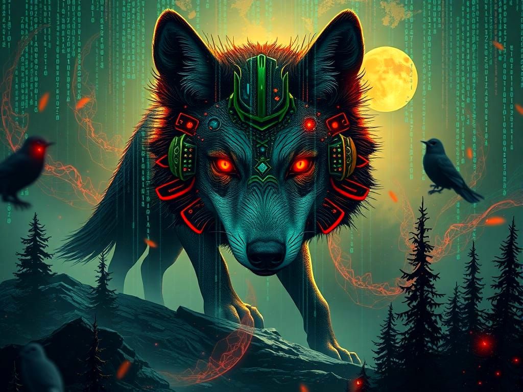 Surreal Dystopian Wolf in Mythical Matrix Realm