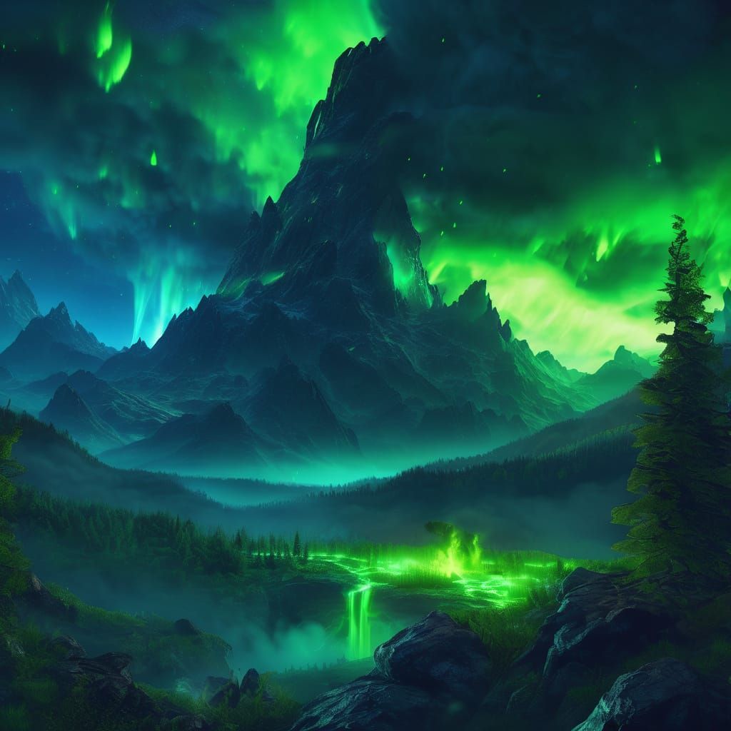 Ethereal Night Sky with Green Eyes: Dark Fantasy Art