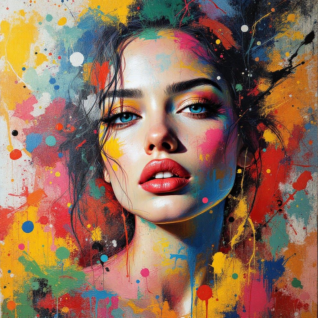 Abstract Expressionist Portrait of a Woman in Splatter Paint