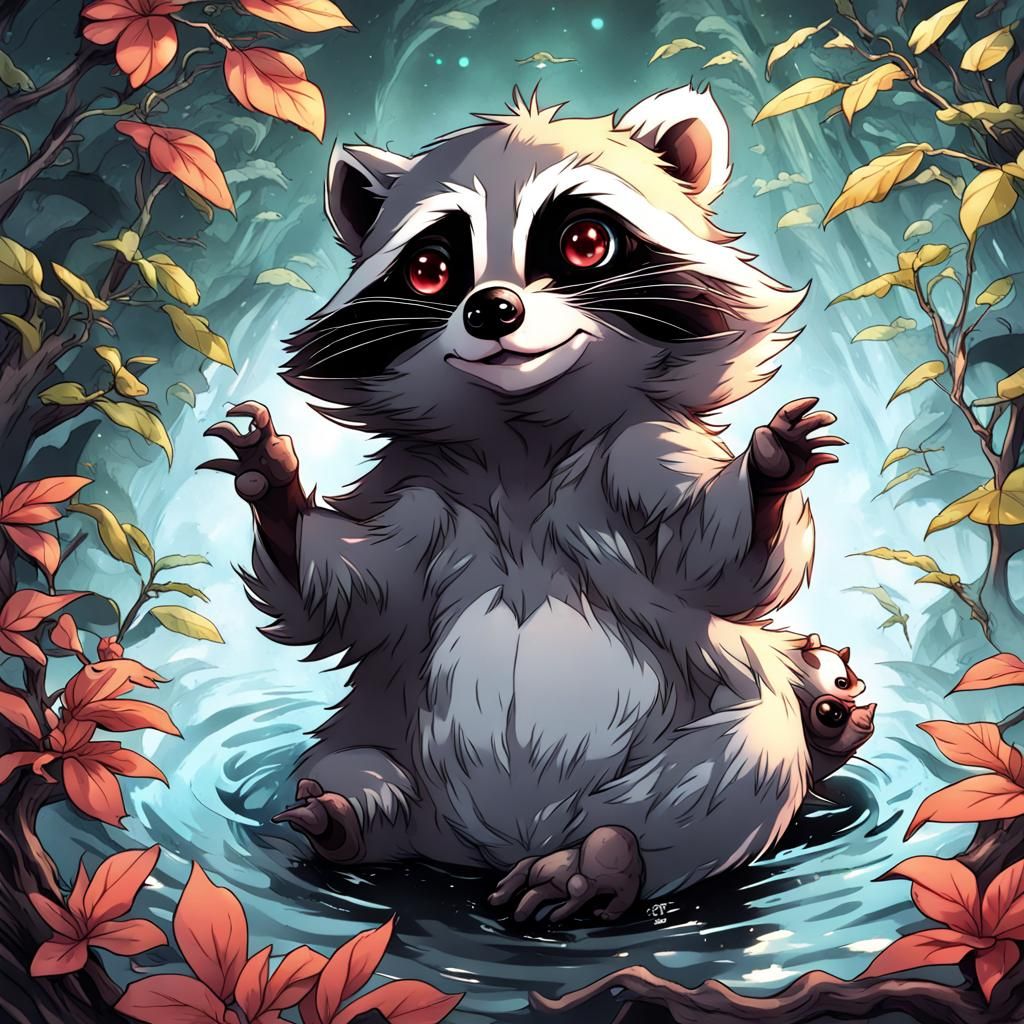 Immortal Baby Raccoon in Anime Style