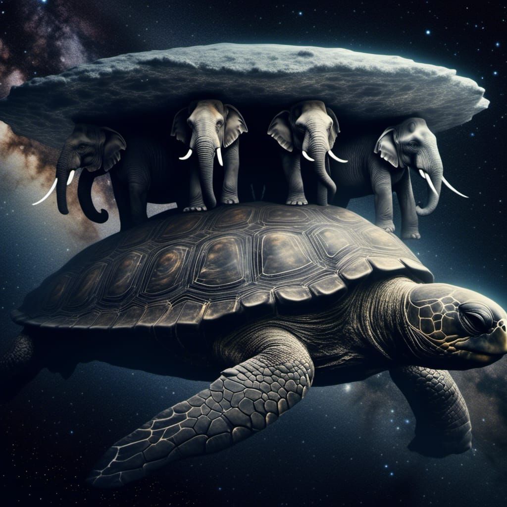 Cosmic Turtle Bears World on Elephant Backs