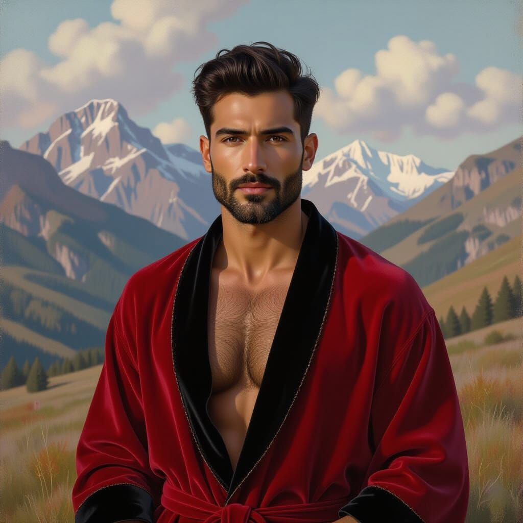 Portrait of Man in Red Robe, Impressionist Style