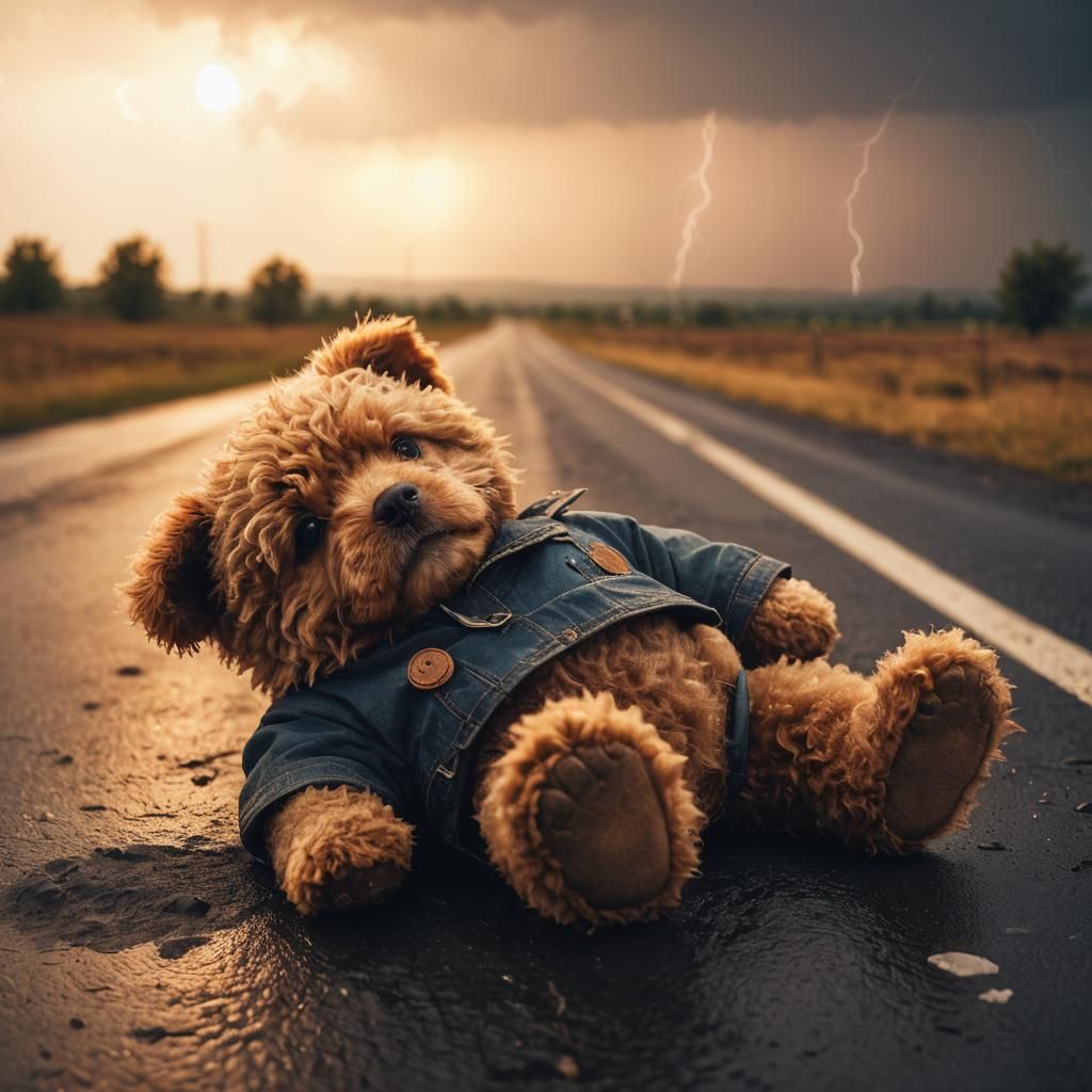 Lost Teddy Bear in Thunderstorm