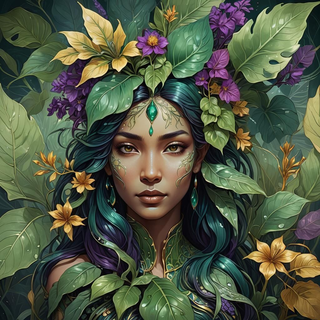 Lush Botanical Art Nouveau Concept with Bioluminescent Flora