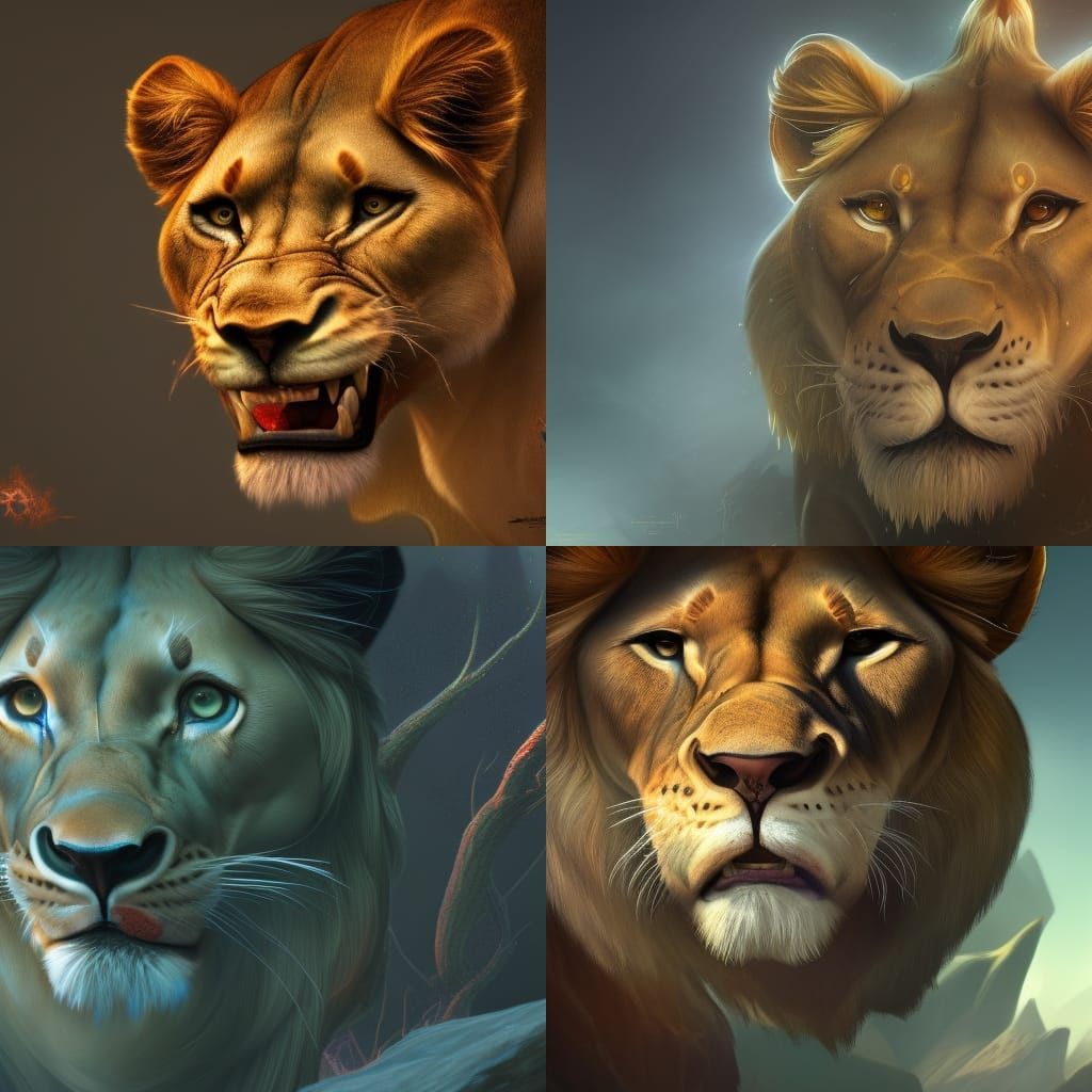 Lioness with Scar Smile in Detailed Matte Painting