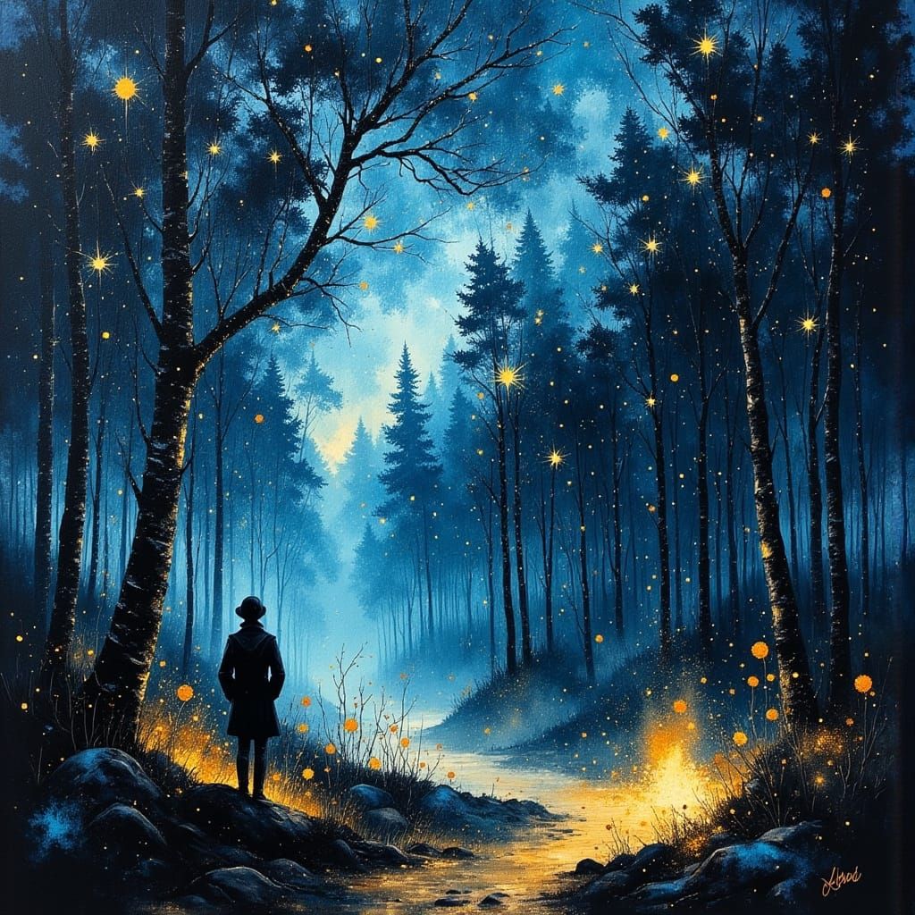 mystic light in the night forest