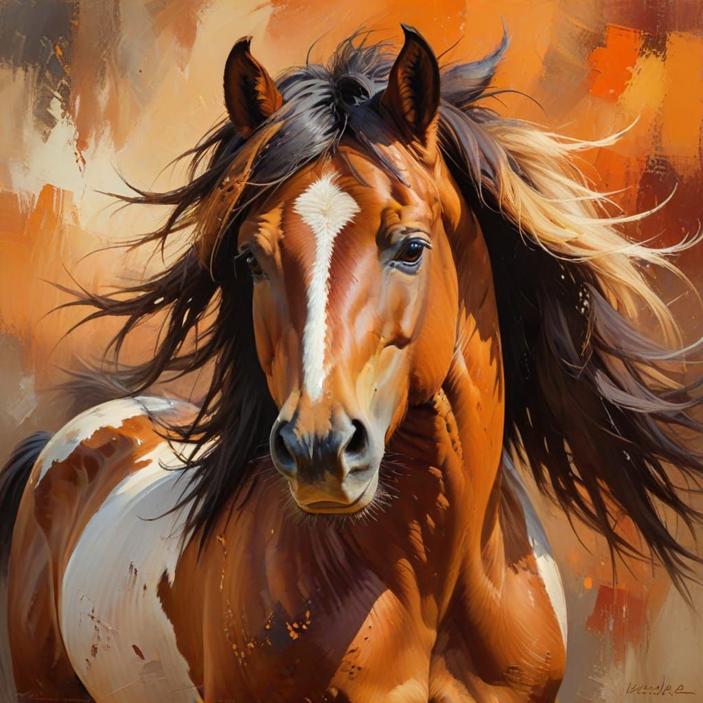 Wild Horse Portrait in Vibrant Orange Hues, Craig Mullins St...