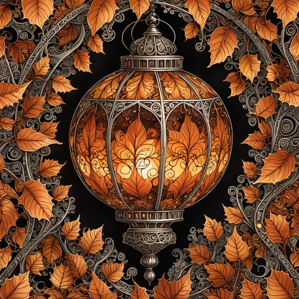 Fractal Autumn Lantern in Zentangle Style