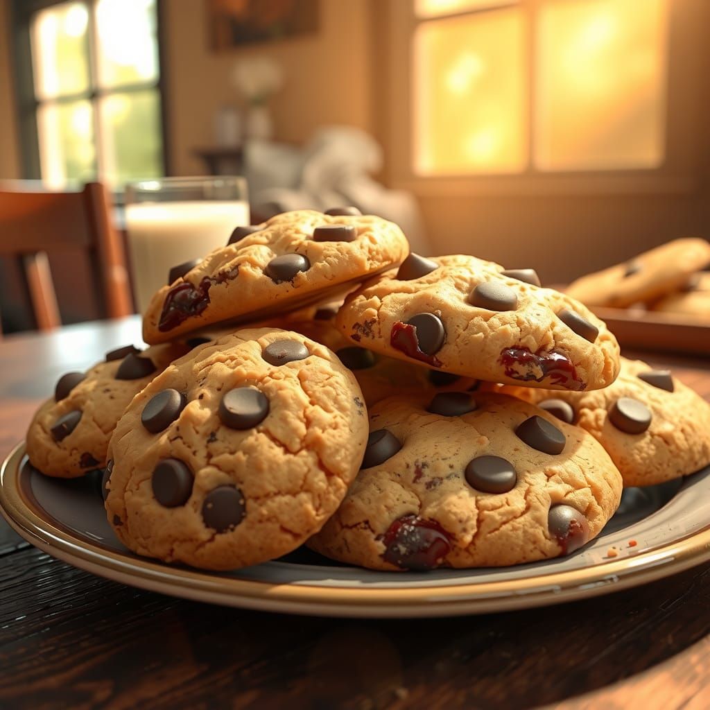 Golden Brown Cookies with Melted Chocolate Chips