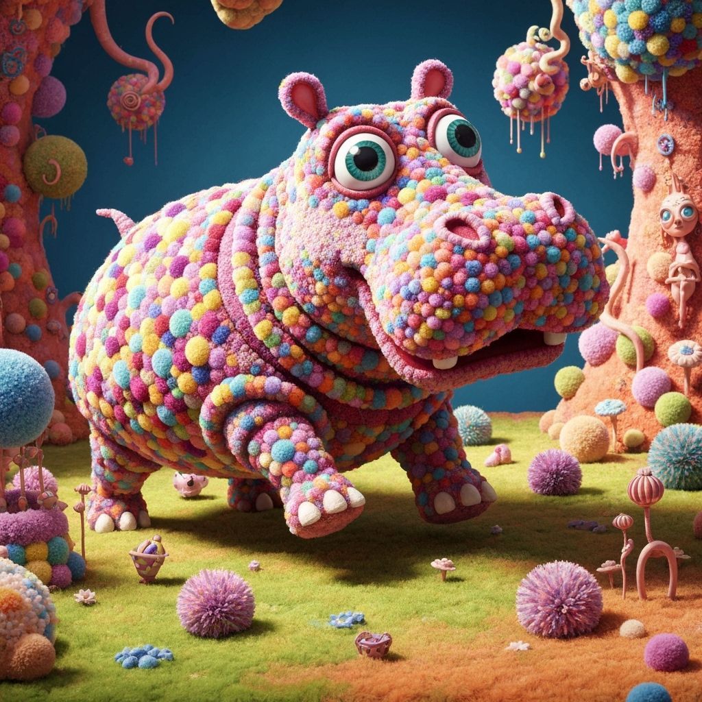 Pom-Pom Hippopotamus in Surreal Pop Art Style