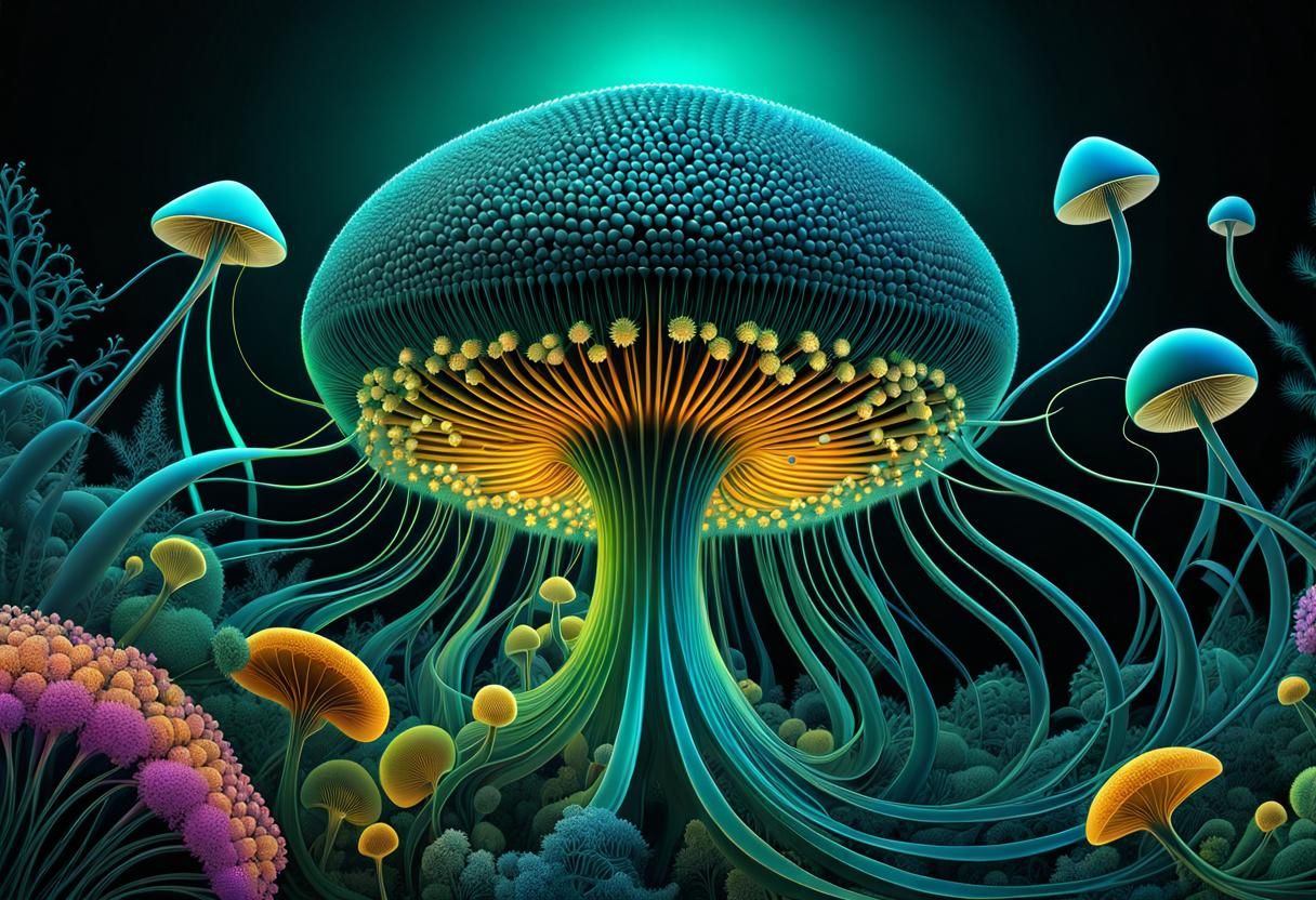 Bioluminescent Bacteriophage in Abstract Forest Art